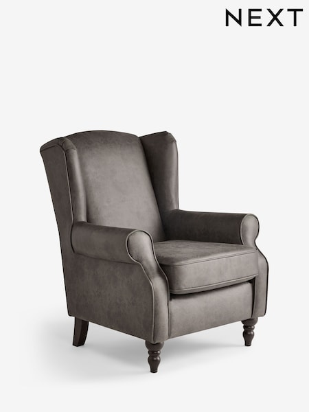 Monza Faux Leather Peppercorn Brown Sherlock Highback Armchair (H94189) | €675