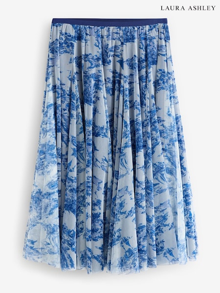 Laura Ashley Navy/White Goday Mesh Full Midi Skirt (H94225) | AED379