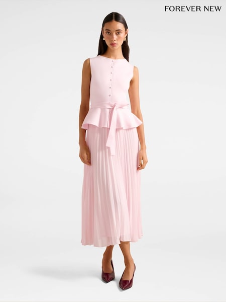 Forever New Luella Pleated Mixed Midi Dress (H94337) | R$ 1.185