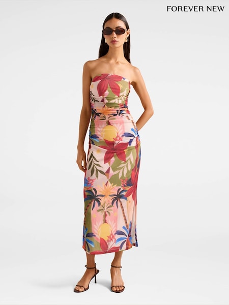 Forever New Alex Strapless Mesh Ruched Midi Dress (H94352) | R$ 840