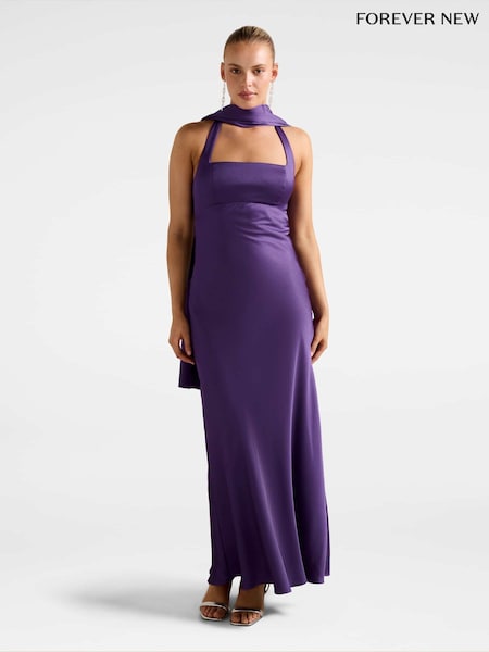 Forever New Purple April Open Back Satin Maxi Dress (H94353) | €154