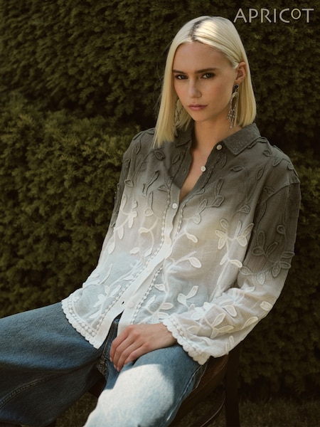 Apricot Green 3D Embroidered Leaf Shirt (H94363) | €50