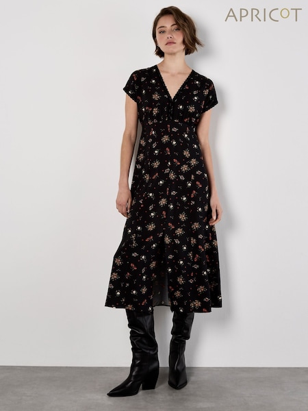Apricot Black Floral Print Heart Ditsy Print Dress (H94364) | €59