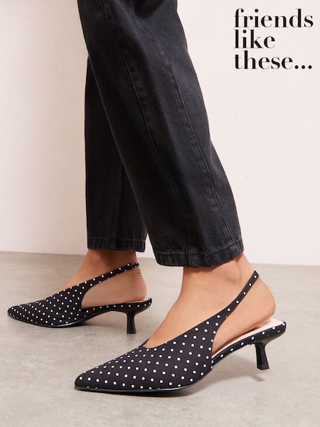 שחור מנוקד - Friends Like These Slingback Mid Heel Stiletto Smart Court Shoes (H94401) | ‏137‏₪