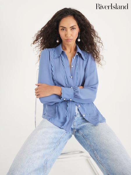 River Island Blue Scallop Trim Chiffon Shirt (H94417) | AED285