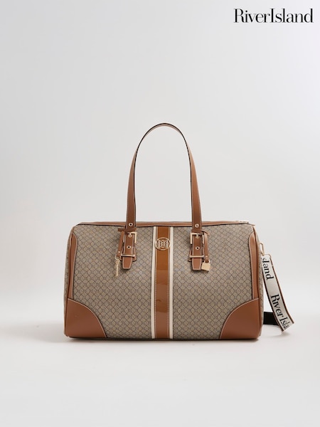 River Island Brown Monogram Charm Holdall (H94436) | R$ 515