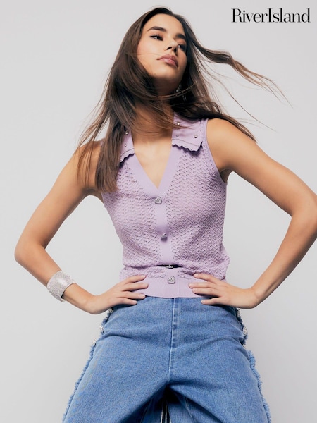 River Island Purple Embroidered Collar Top (H94451) | €51