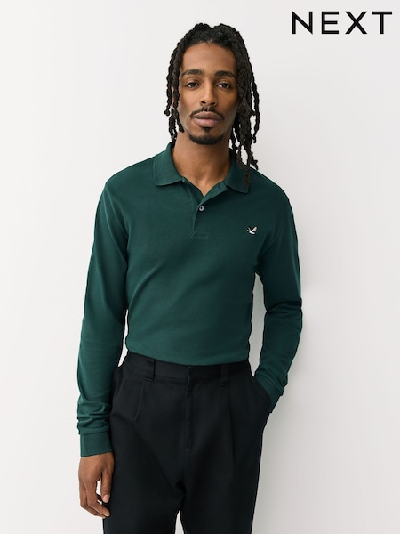 Green Duck Regular Fit Long-Sleeve Pique Polo Shirt (H94567) | €19