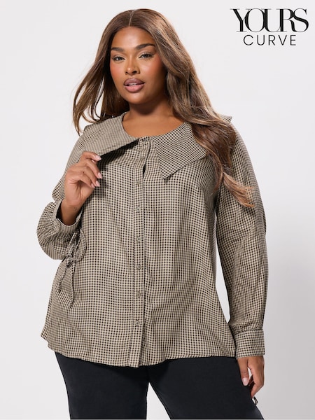 Yours Curve Natural Collared Check Blouse (H94619) | €41
