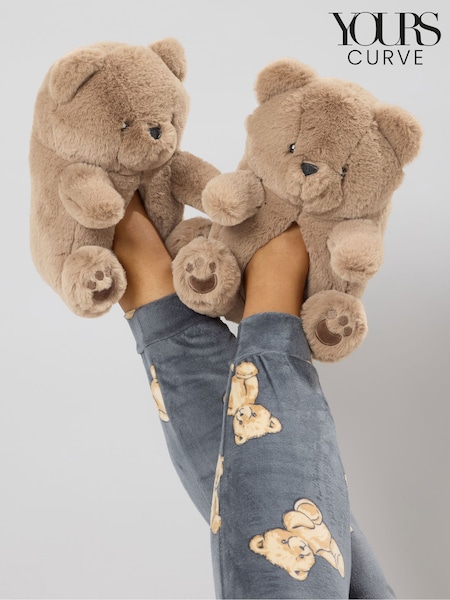 Yours Curve Brown Teddy Bear Slippers (H94620) | €32