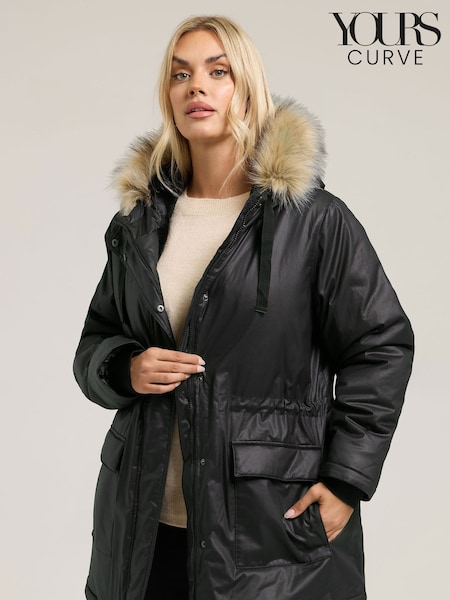 Yours Curve Black Waxy Luxe Parka (H94622) | €102