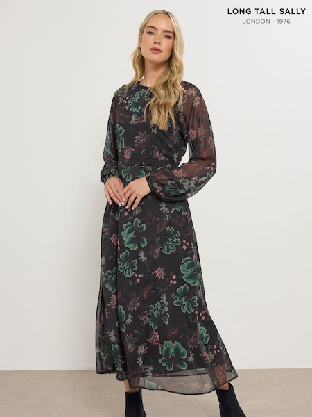 Long Tall Sally Black Floral Print Midaxi Chiffon Dress (H94653) | €57