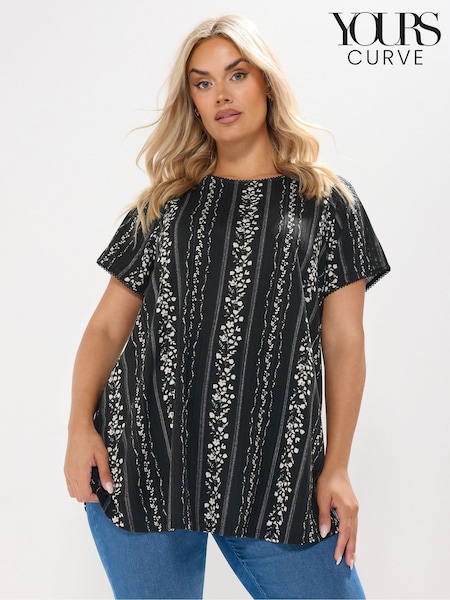 Preto - Yours Curve Swing Top Pico Trim T-Shirt (H94669) | R$ 215
