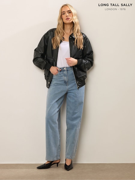 Long Tall Sally Black Faux Leather Trucker Jacket (H94677) | R$ 630