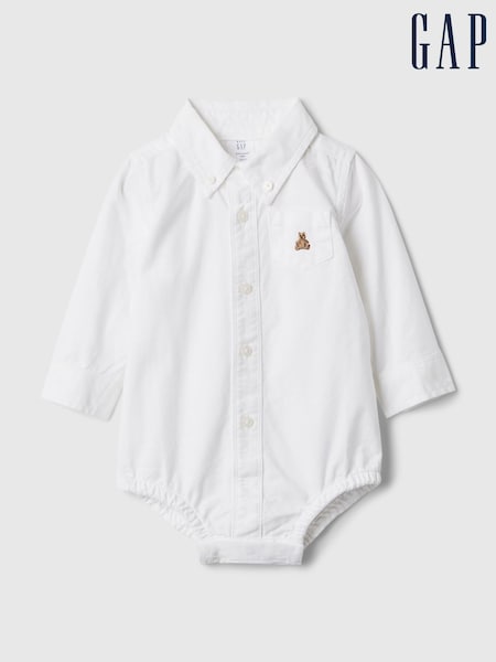 Gap White Brannan Bear Oxford Long Sleeve Bodysuit (Nebworn-24mths) (0-24mths) (H94822) | € 28