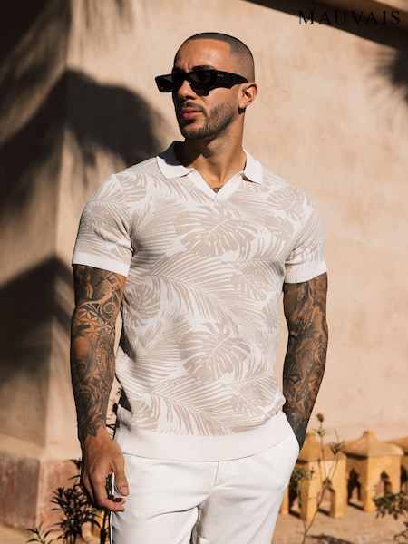 MAUVAIS Palmas Jacquard Leaf Knit Polo (H94896) | R$ 545