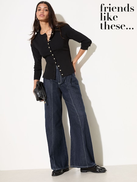 Friends Like These Mid Wash Pleat Relaxed Wide Leg Jeans (H95042) | kr628
