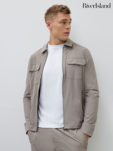 River Island Natural Muscle Fit Stretch Shacket (H95151) | AZN 135
