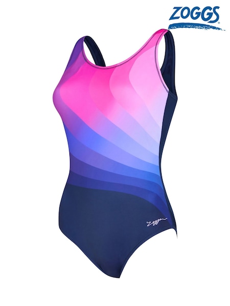 Zoggs Blue Scoopback Swimsuit with built in Shelf Bra Support (H95157) | 313 LEI