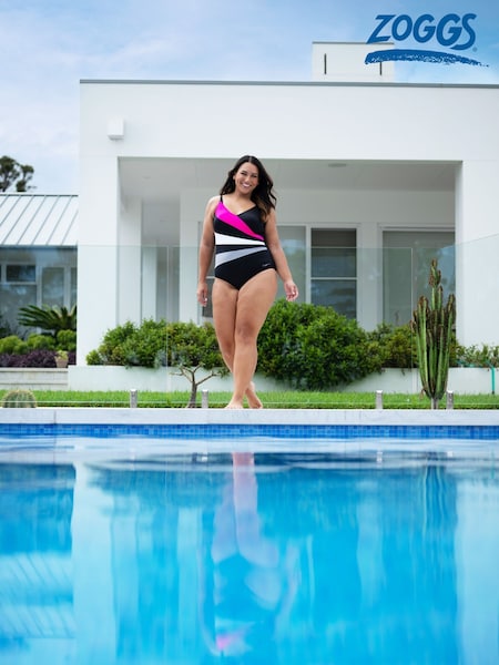 Zoggs Wrap Panel Classicback Black Swimsuit with Foam Cup Support and Adjustable Straps (H95165) | R$ 435