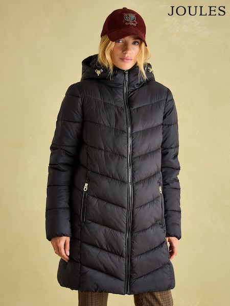 Negro - Joules Moorsdale Mid Length Showerproof Padded Coat with Hood (H95233) | 126 €
