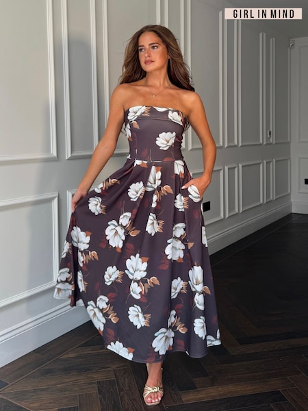Girl In Mind Brown Danni Strapless Bandeau Midi Dress (H95256) | €69