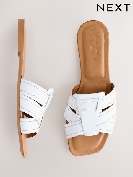 לבן עור - Forever Comfort® Stitched Mule Sandals (H95455) | ‏87‏₪