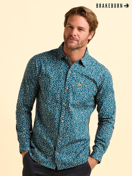 Brakeburn Blue Benbecula Printed Shirt (H95493) | €69