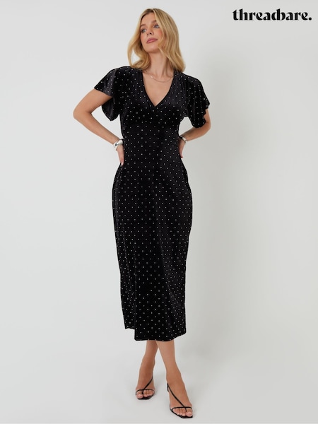 Negro - Threadbare Velvet Hotfix Underbust Midaxi Dress (H95593) | 65 €