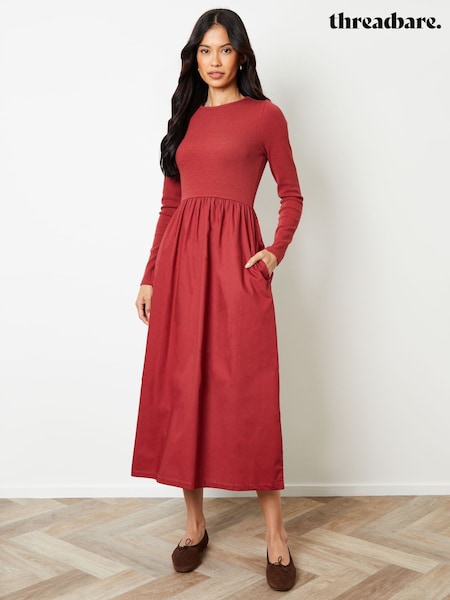 Threadbare Orange Rib Jersey 2-In-1 Midi Dress with Poplin Skirt (H95595) | € 56