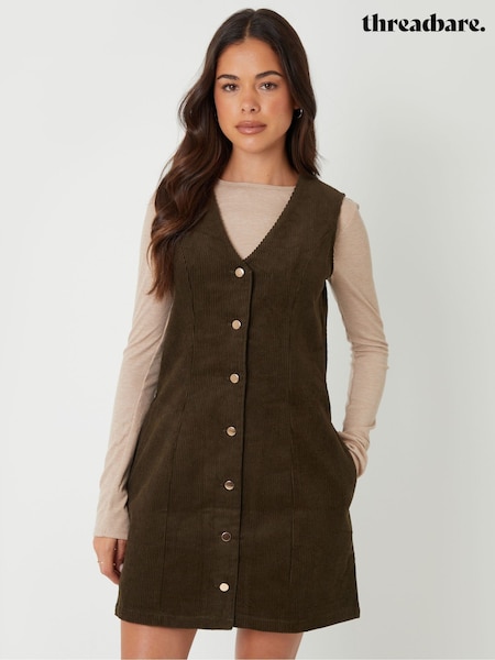 Threadbare Green Mini Corduroy Waistcoat Dress (H95599) | €48