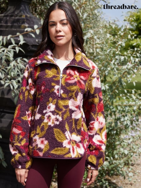 Threadbare Red Floral Print Quarter Zip Fleece (H95606) | €35
