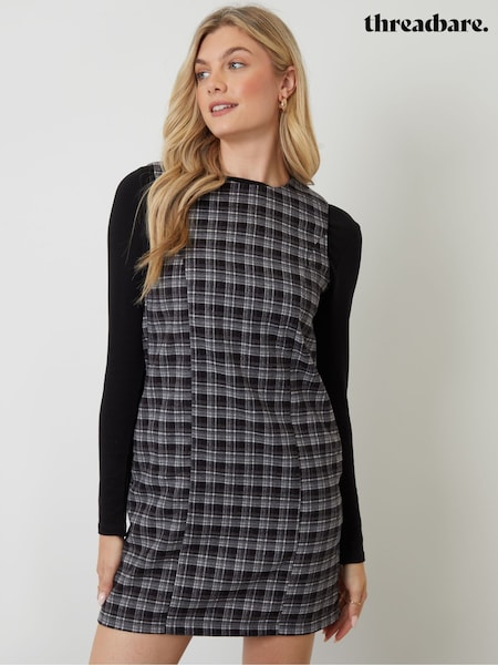 Threadbare Black Mini Check A-Line Pinafore Dress (H95614) | R$ 395