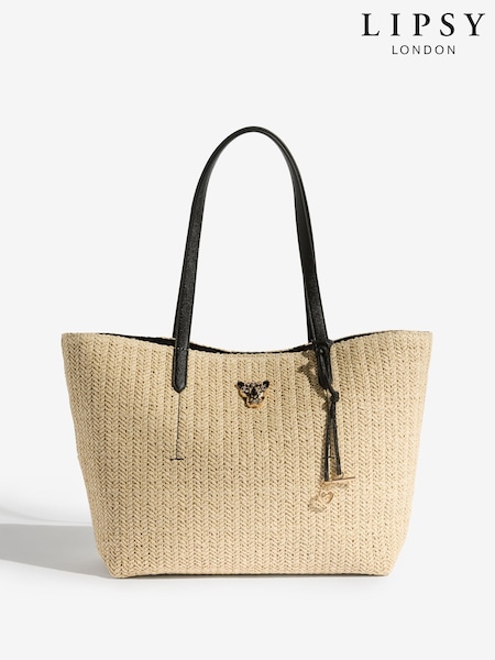 Lipsy Natural Raffia Croc Effect Shopper Tote Bag (H95672) | €48