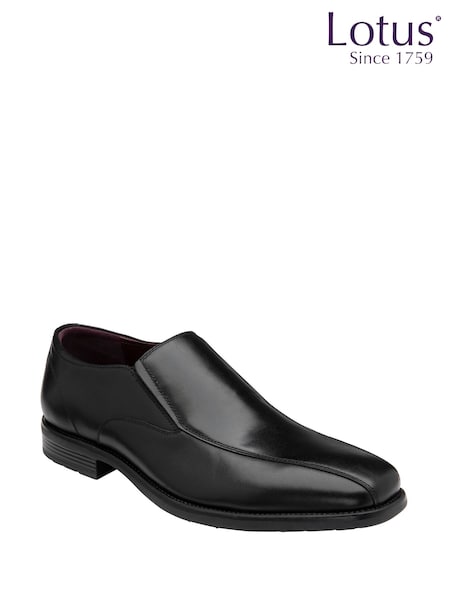 Lotus Black Wide Fit Leather Loafers (H95825) | €69