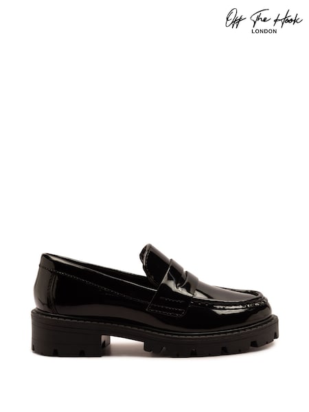 Off The Hook Black Scarlett Shine Chunky Leather Slip On Loafers (H95958) | €44