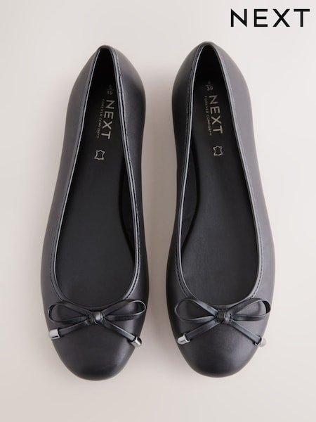 Black Wide Fit Forever Comfort® Round Toe Leather Ballerina Shoes (H95960) | €37