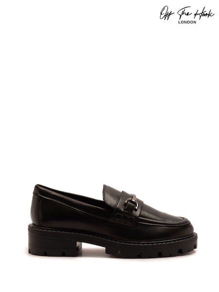 Off The Hook Black Lara Leather Metallic Detail Chunky Sole Loafers (H95961) | AED204