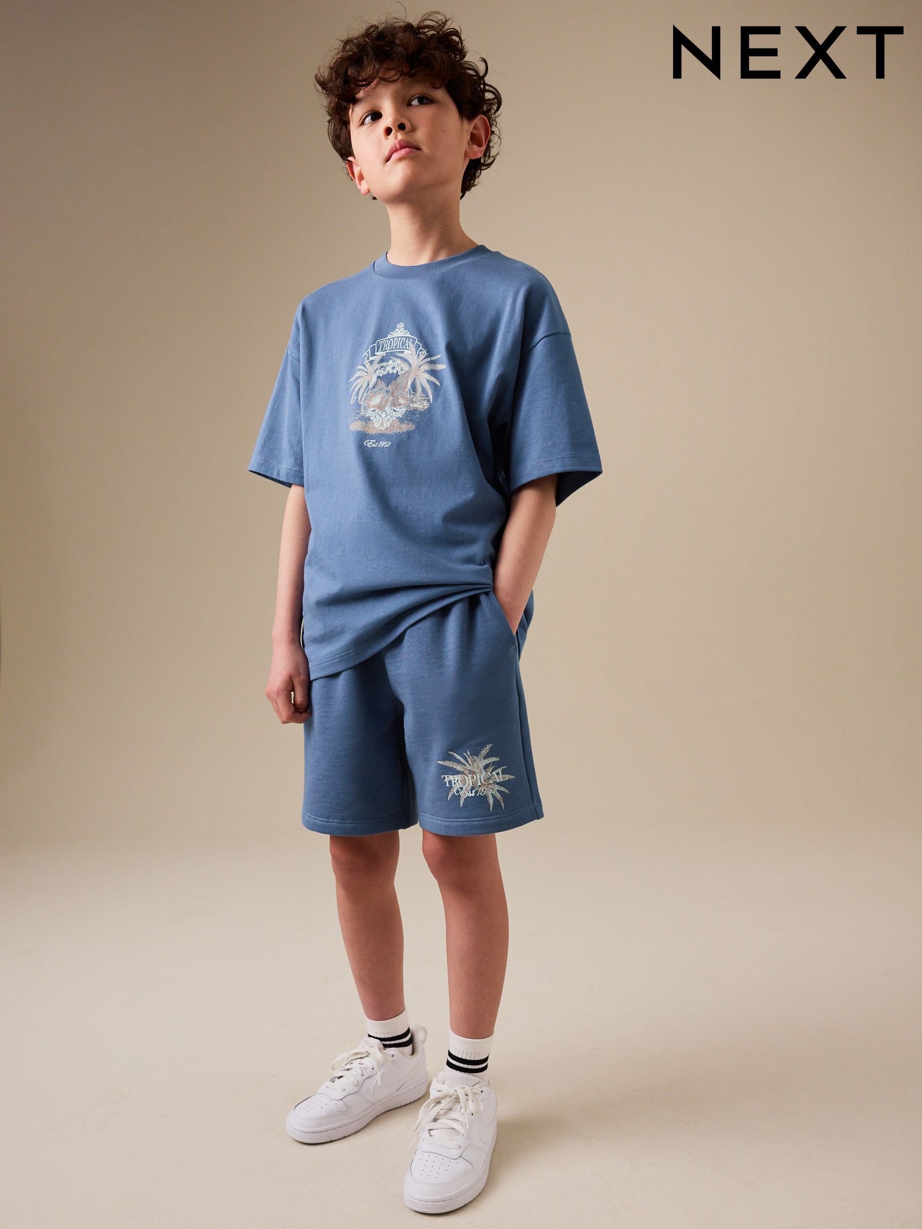 Buy Children's Outfits Black Graphic Shorts Set Online | Next USA