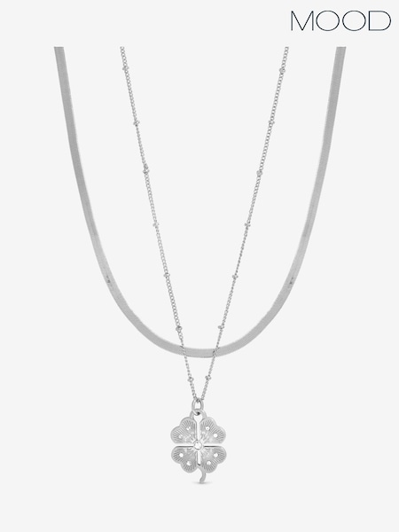Mood Silver Tone Polished & Crystal Clover Double Row Pendant (H96214) | €22.50