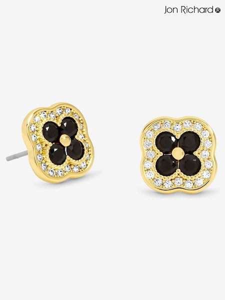 Jon Richard Gold Tone Crystal and Jet Clover Studs Earrings (H96218) | €18.50