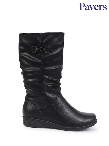 Pavers Black Flat Slouch Boots (H96258) | AED262
