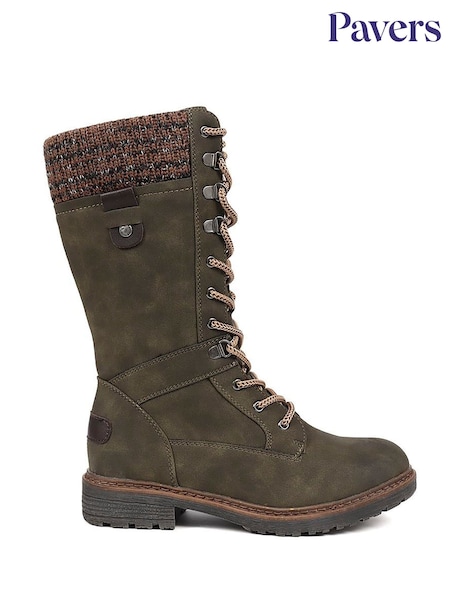 Pavers Green Lace Up Calf Boots (H96262) | SGD 87