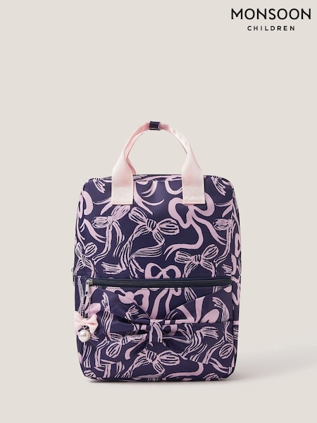 Monsoon Blue Bow Print School Backpack (H96544) | AED199