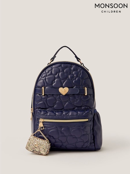 Monsoon Blue Heart Quilted School Backpack (H96556) | €35