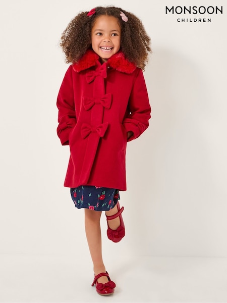 Monsoon Red Faux Collar Bow Coat (H96561) | AED412 - AED483