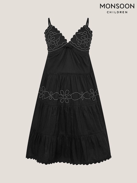 Monsoon Black Floral Embroidered Tier Dress (H96562) | AED242 - AED256