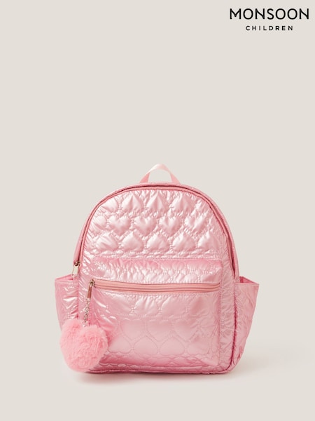 Monsoon Pink Shiny Heart Quilted Backpack (H96568) | €35