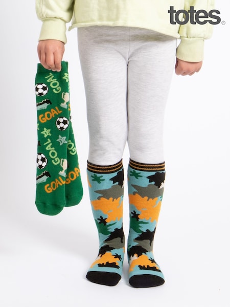 Totes Green Tosties Kids Original Slipper Socks Two Pack (H96686) | AED58