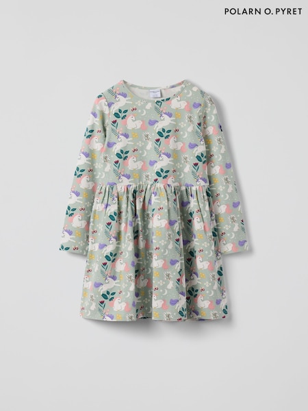 Polarn O. Pyret Green Unicorn Print Dress (H96695) | AED140